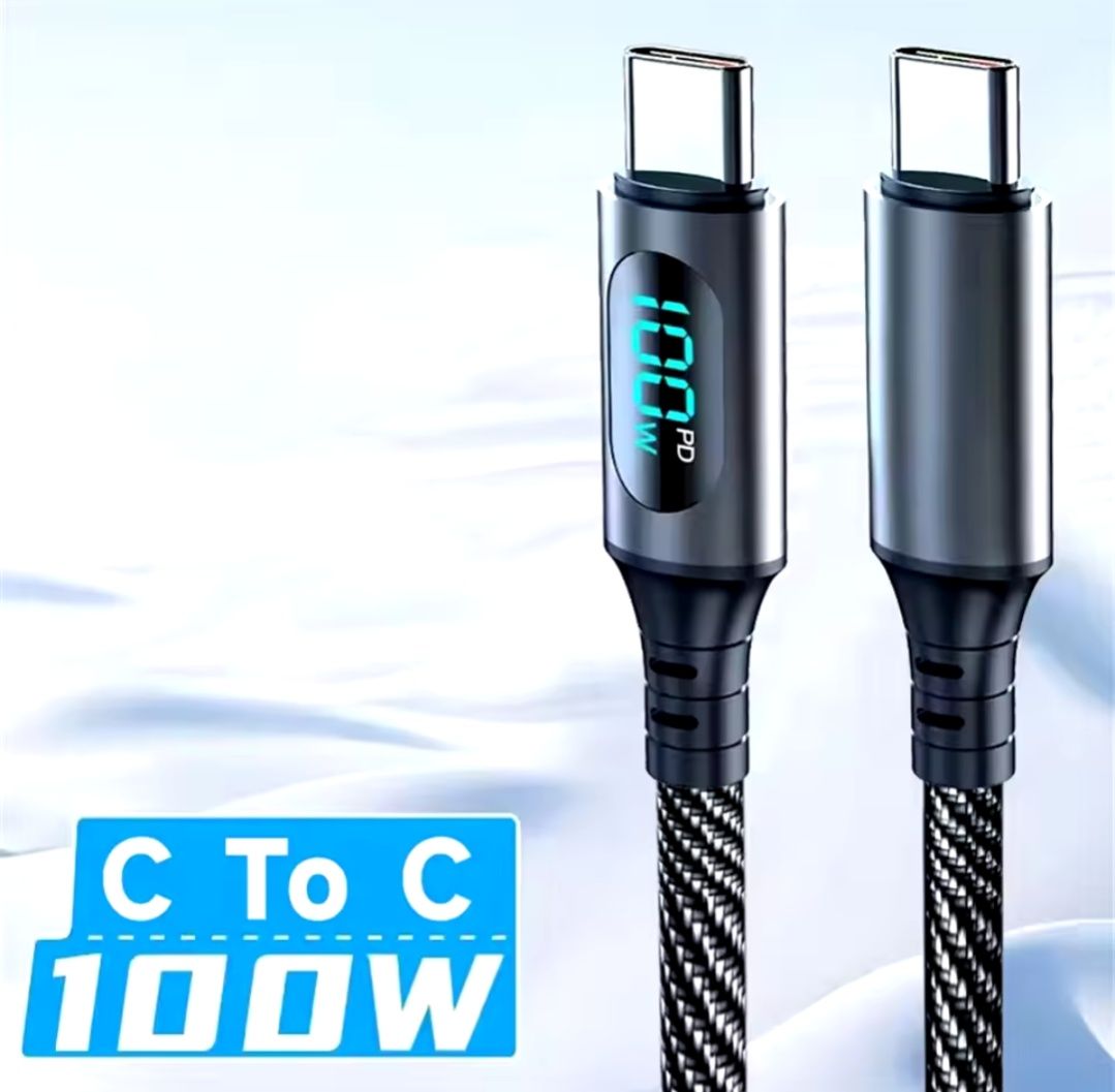Кабель Type-c/Type-c 100w 7A 2м Usb/Type-c 1м з дисплеєм