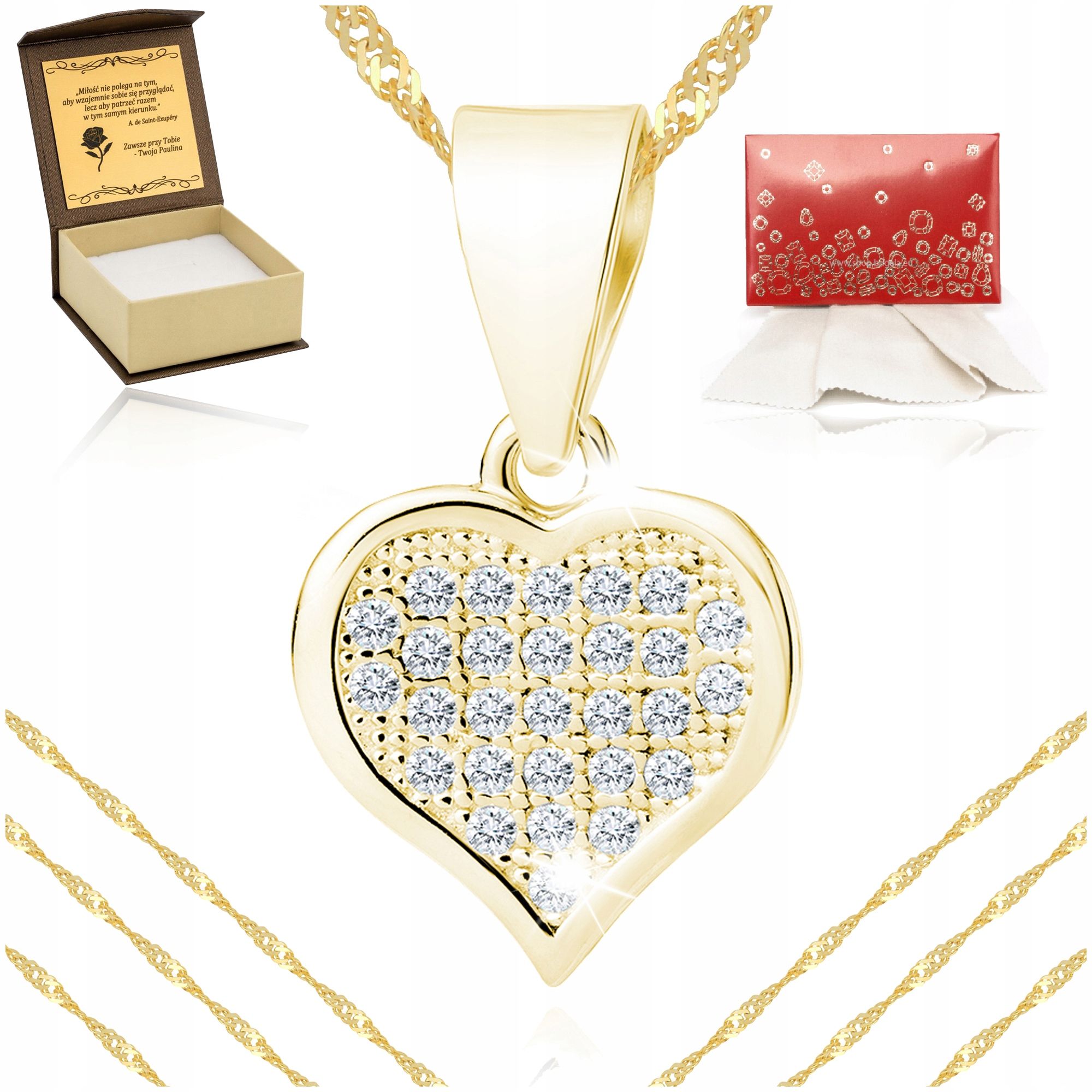 Biżuteria Damska Golden Celebrity Złoty Naszyjnik Serce Z Grawerem 925