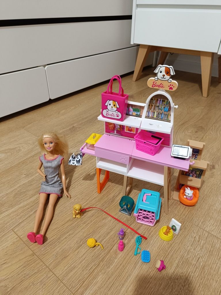 Lalka Barbie salon sklepik dla zwierzaków GRG90