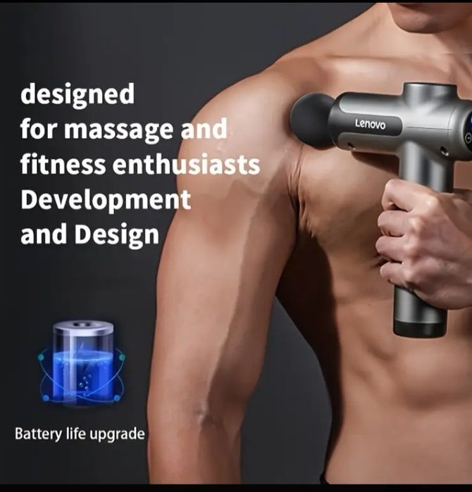 Перкусійний масажер для тіла та м'язів Lenovo + 8 насадок + кейс