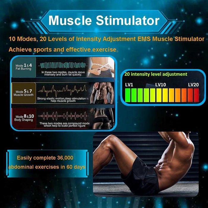 Urządzenie treningowe EMS Yonars, ABS Trainer, stymulator, pas+opaski