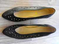 Buty pantofle 36/37 23cm stalowe fleki czółenka ażurowe czarne
