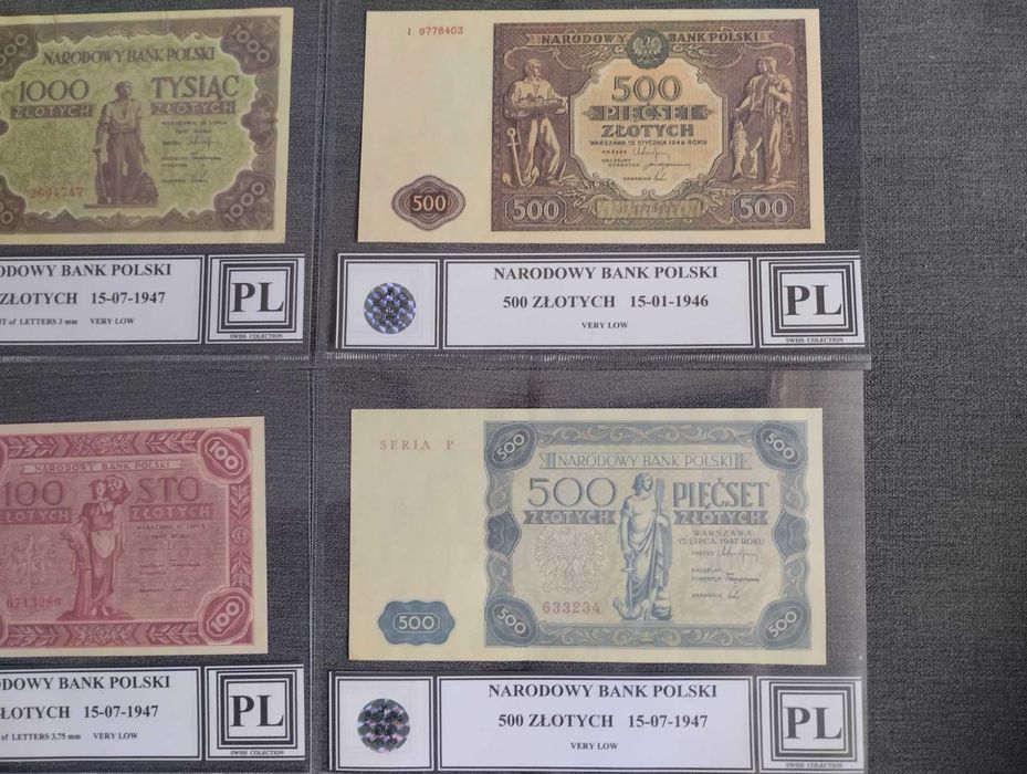 zestaw 6 sztuk banknotów polskich z opisem