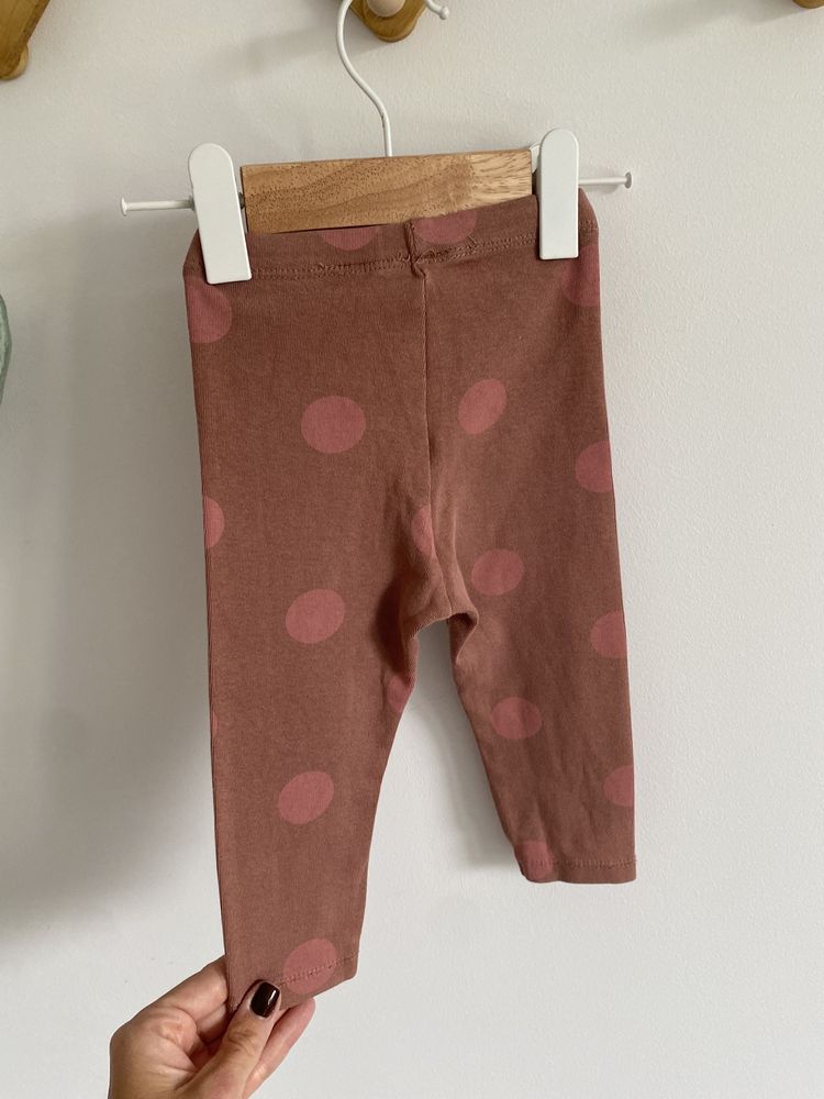 Legginsy zara 74 brązowe w grochy różowe