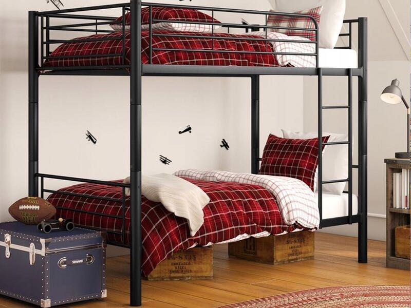 Łóżko piętrowe metalowe IKEA SVARTA z materacem czarne