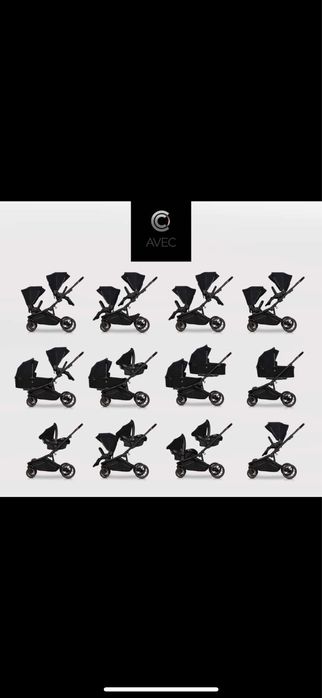 Wózek bliźniaczy Cavoe avec 3w1 Gondola, Spacerowka, nosidełka śpiwór