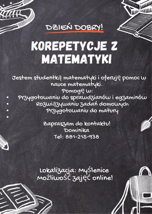 Korepetycje z matematyki! STACJONARNIE LUB ONLINE!