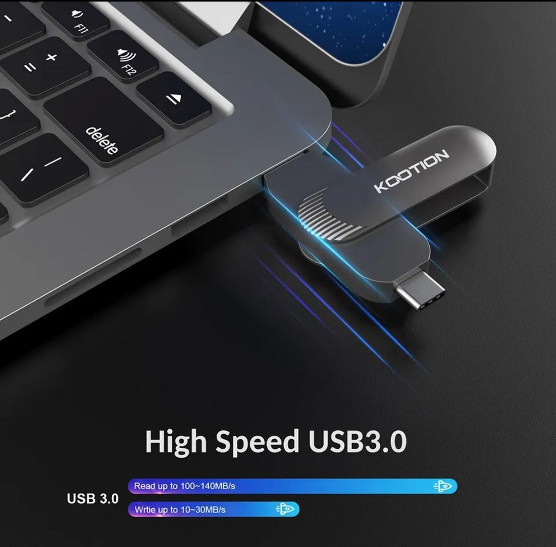 Флешка Type c + USB 3.0 / 3.1 128 gb KOOTION, Reletech