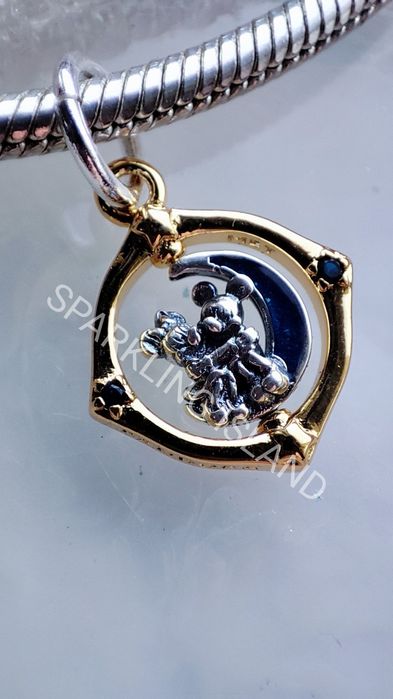 Charms zawieszka srebro 925 myszka Miki i Minnie na obrotowym księżycu