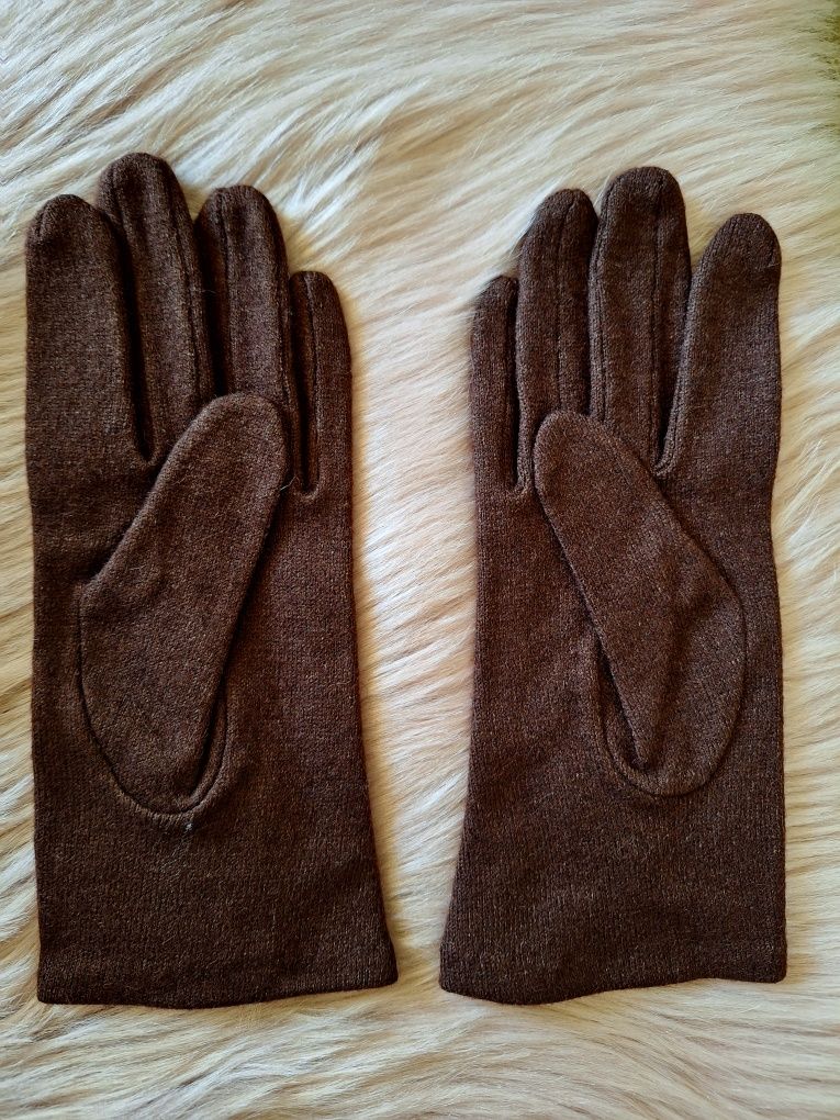 Rękawiczki wełniane Wittchen z ozdobnym puszkiem NOWE