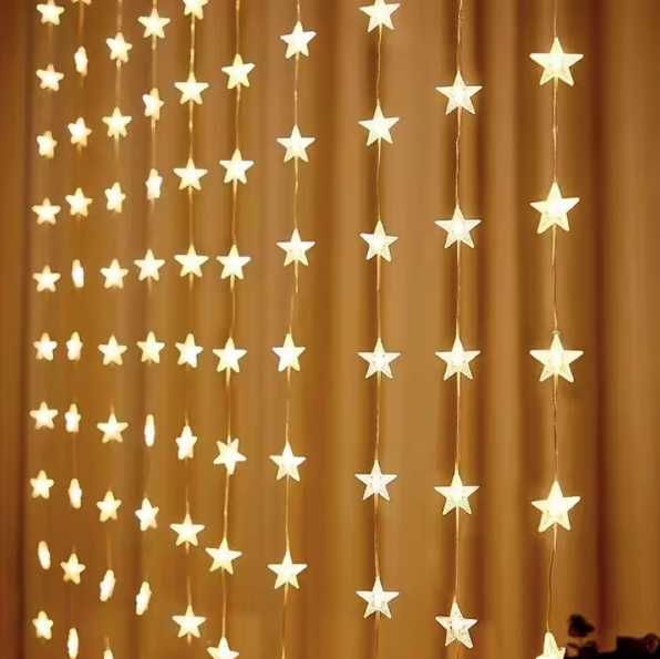 Гірлянда Штора Зірки від USB, 3х3 м, Тепла