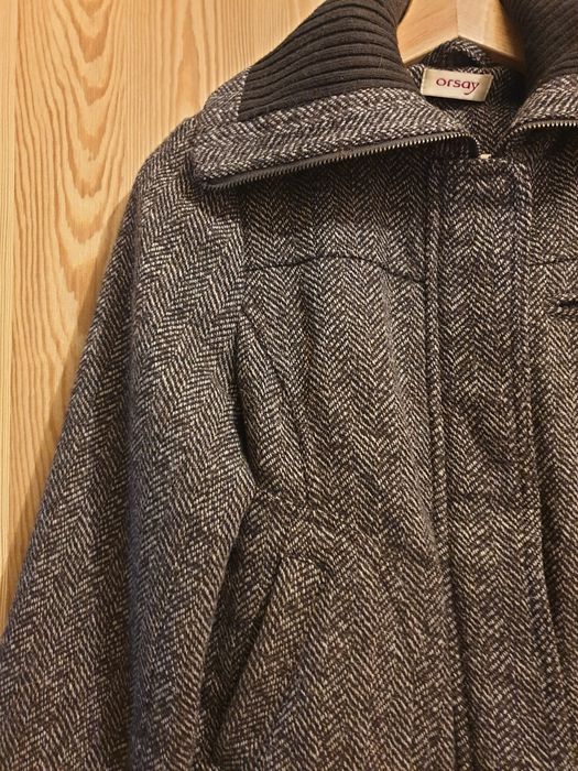 Krótka kurtka wełniana bomber Orsay XS/S golf zimowa wełna szara bombe