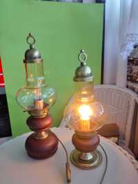 Unikatowa, stylowa lampa z mosiądzu i drewna, klosz retro