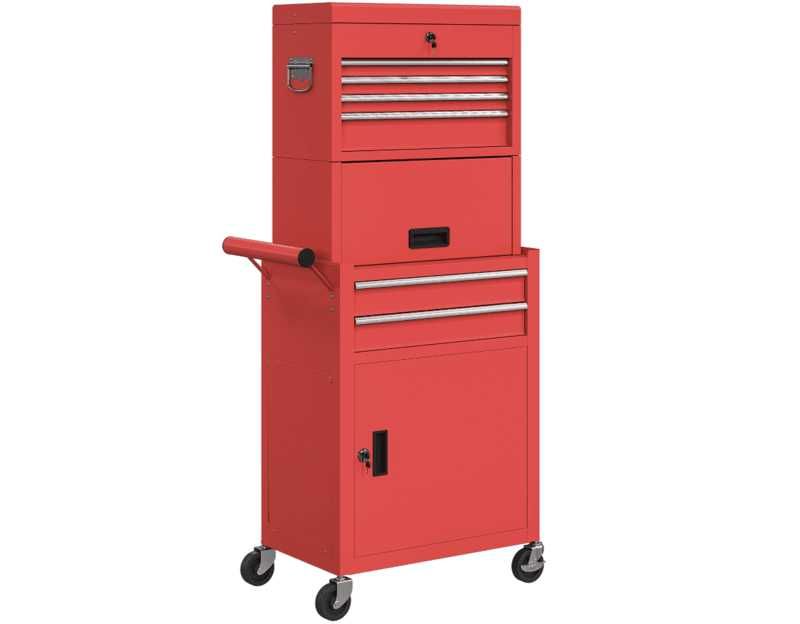 Carrinho de Ferramentas HOMCOM – 6 Gavetas, Rodas, Painel Perfurado