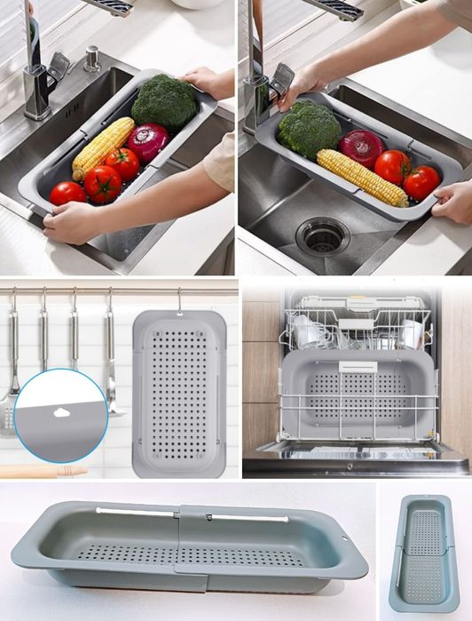 AUAUY Cedzak Durszlak z sitkiem nad zlewem, z Regulacją Szary 34-48 cm