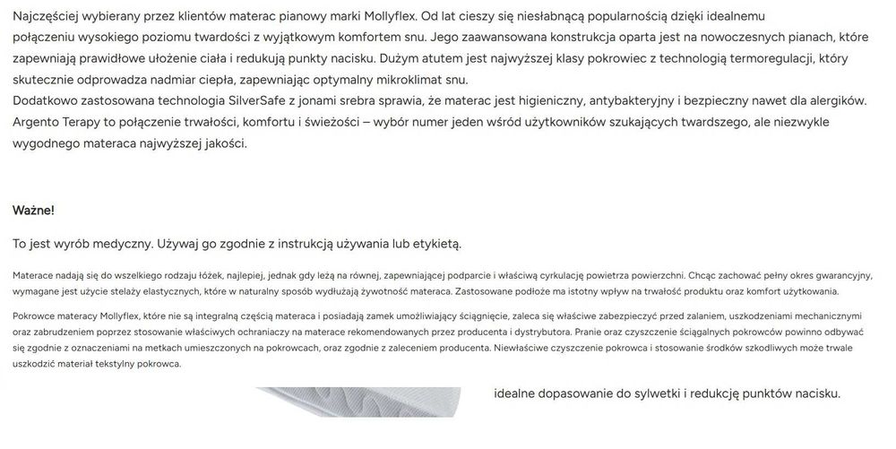Łózko z Materacem 160x200 Argento Therapy Molly Flex lub Materac