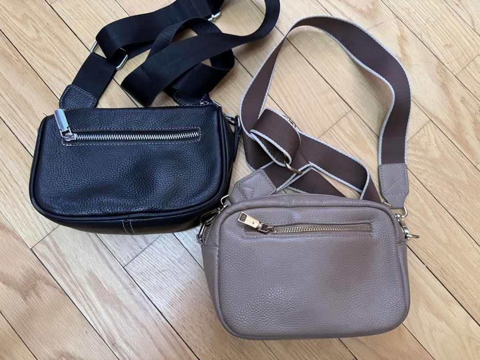 Сумка чорна бежева шкіряна жіноча braska крос боді