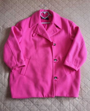 Płaszczyk kurtka dwurzędowy 40 L Zara pink fuksja oversize z wełną