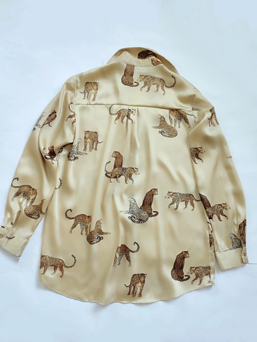 Шовкова сатинова блуза сорочка з леопардами Zara оригінал