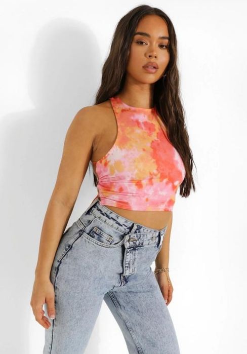 Boohoo Топ со шнуровкой на спине тай дай