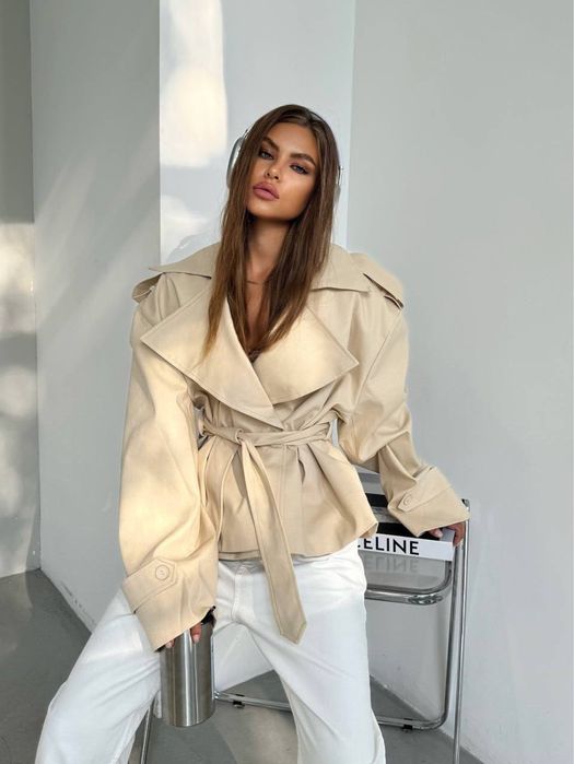 Тренч зара zara укороченный короткий бежевый косуха кожанка куртка