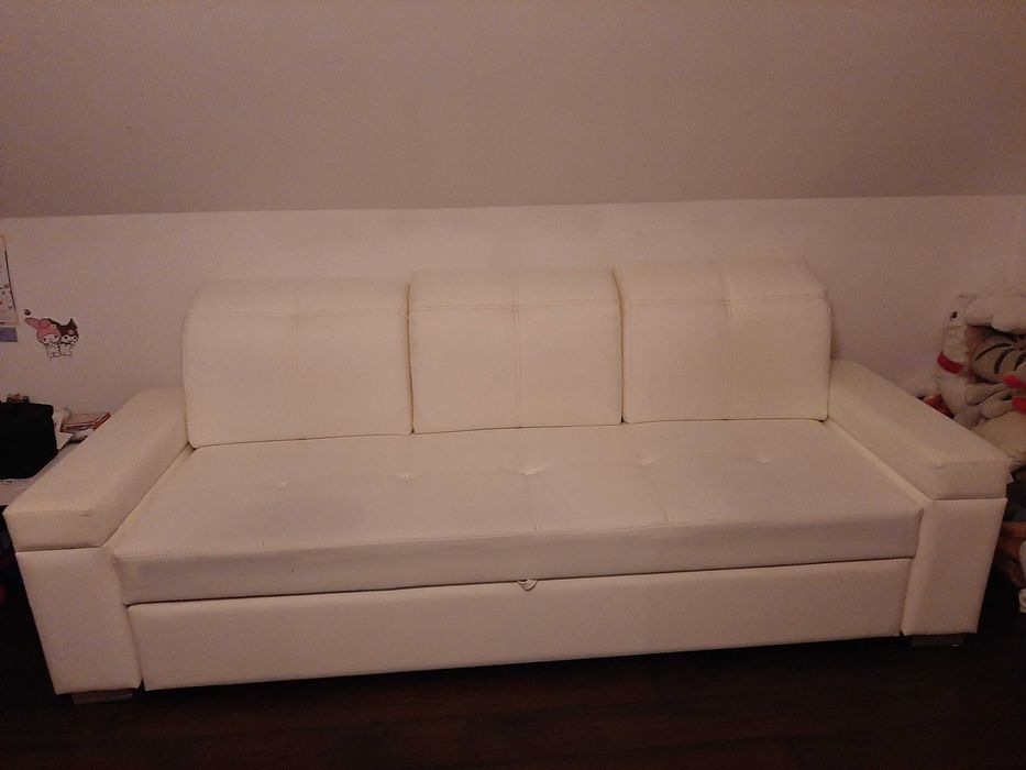 Sofa rozkładana biała eko skóra