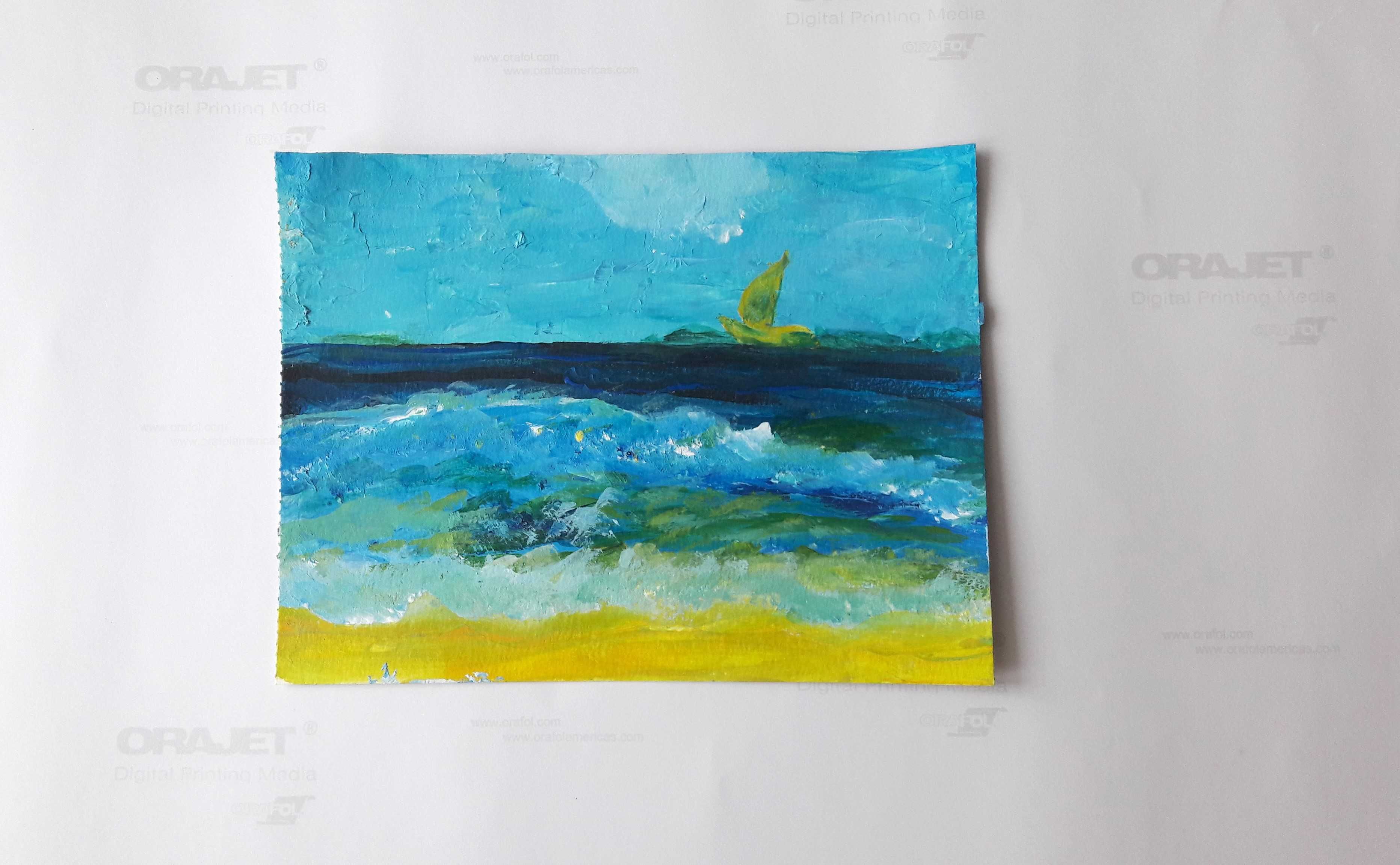 Obraz malowany ręcznie,Krajobraz Morski, akryl/karton twórczość grecka