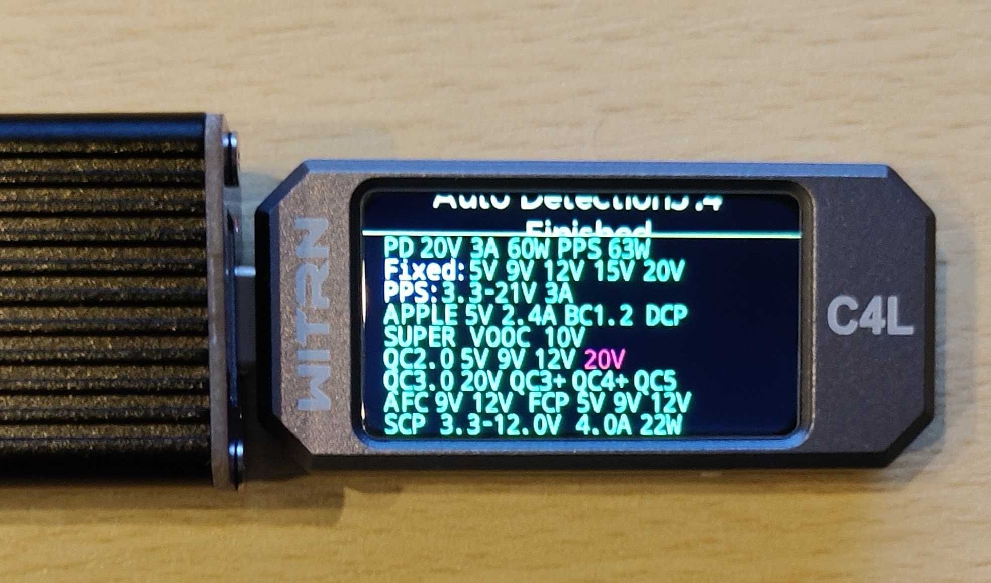 Професійний USB Type C тестер Witrn C4L Pro 36V 10A PD3.1