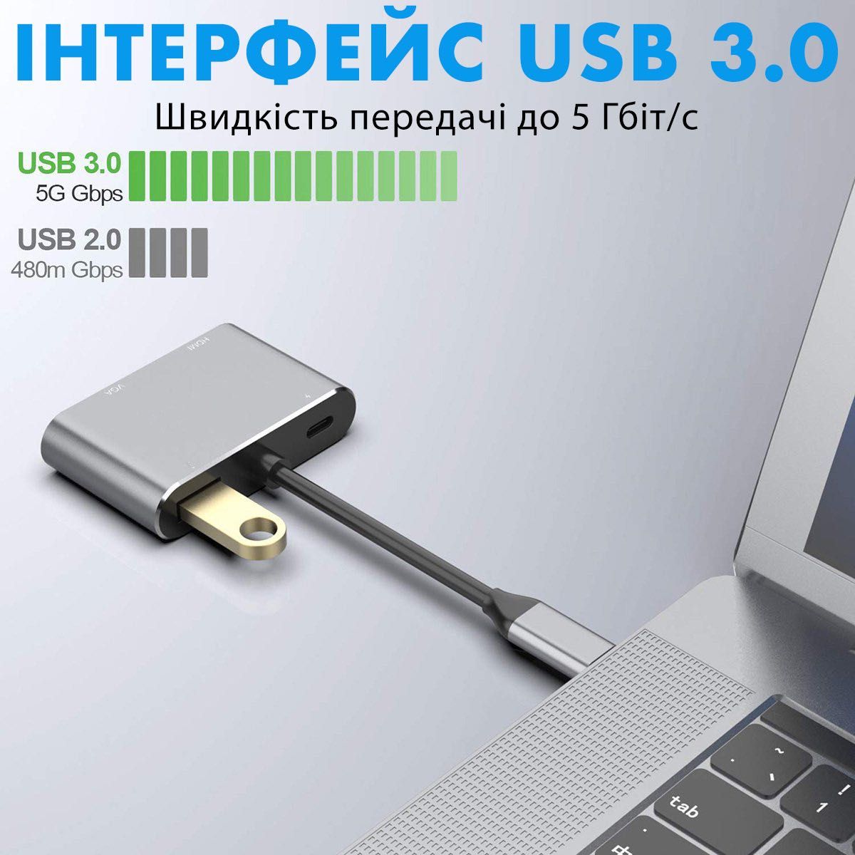 Хаб Type-C 4в1 для макбука ноутбука на 4 порти