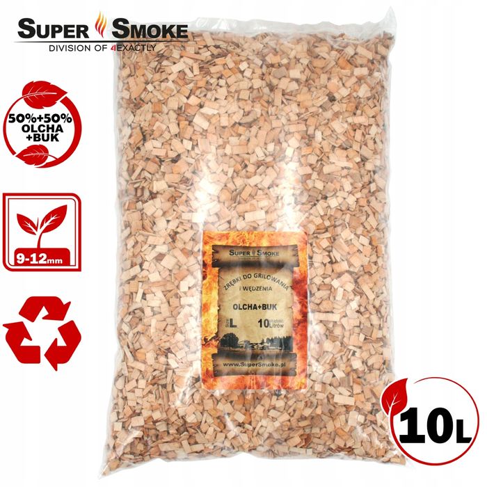 Zrębki Wędzarnicze SuperSmoke OLCHA+BUK KL-10 (9-12mm) Large 10 Litrów