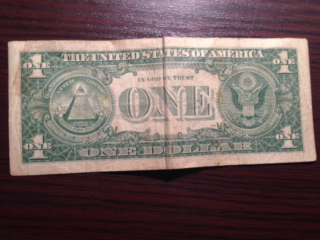 1 доллар 1957 года (редкий с синей печатью).
