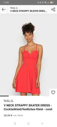 Sukienka walG koktajlowa kolor malinowa czerwień usztywniane miseczk