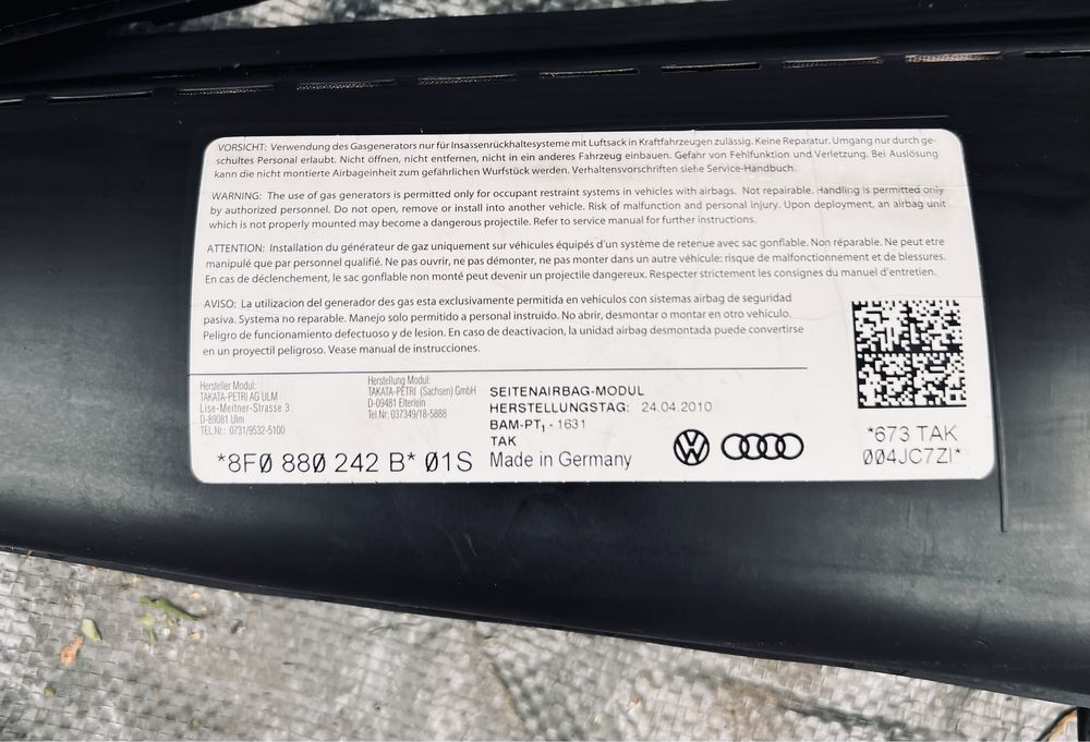 AUDI A5 CABRIO AIRBAG poduszka poduszki fotela prawa lewa oryginał