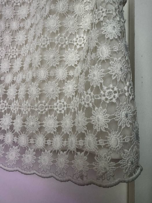 Biała bluzka elegancka ażurowa top kwiaty haftowane boho hippie XS