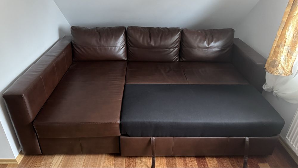 Ikea Manstad narożnik ekoskóra zadbany funkcja spania rozkładany