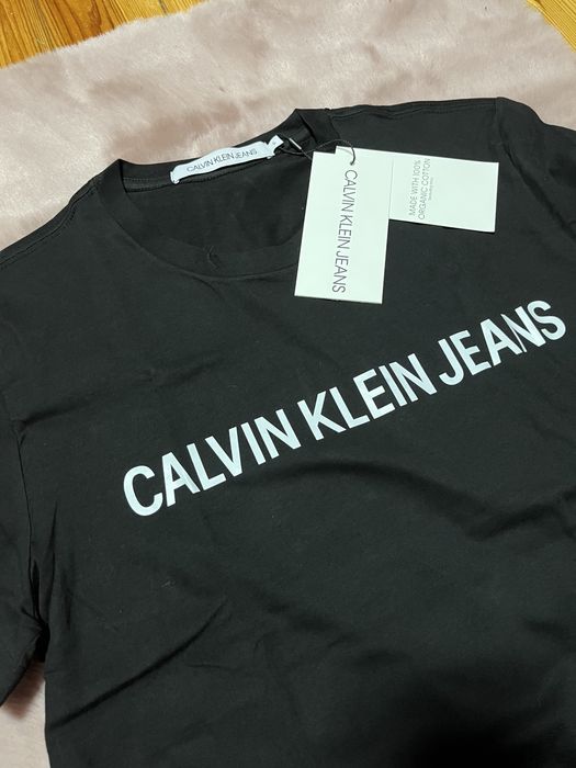 Calvin Klein CK t-shirt koszulka czarna z napisem nowa z metką r S