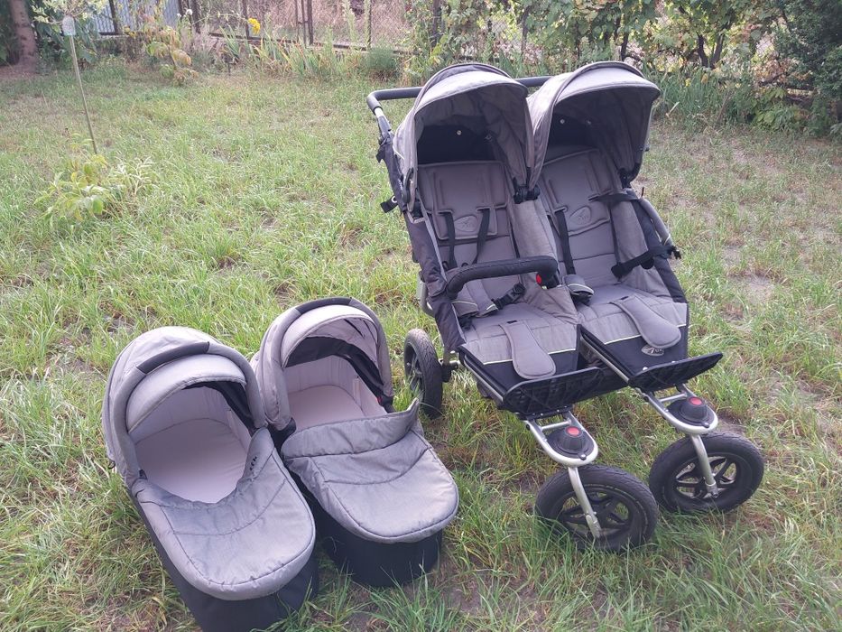 Wózek bliźniaczy TFK Duo Sport + 2 gondole – stan bdb