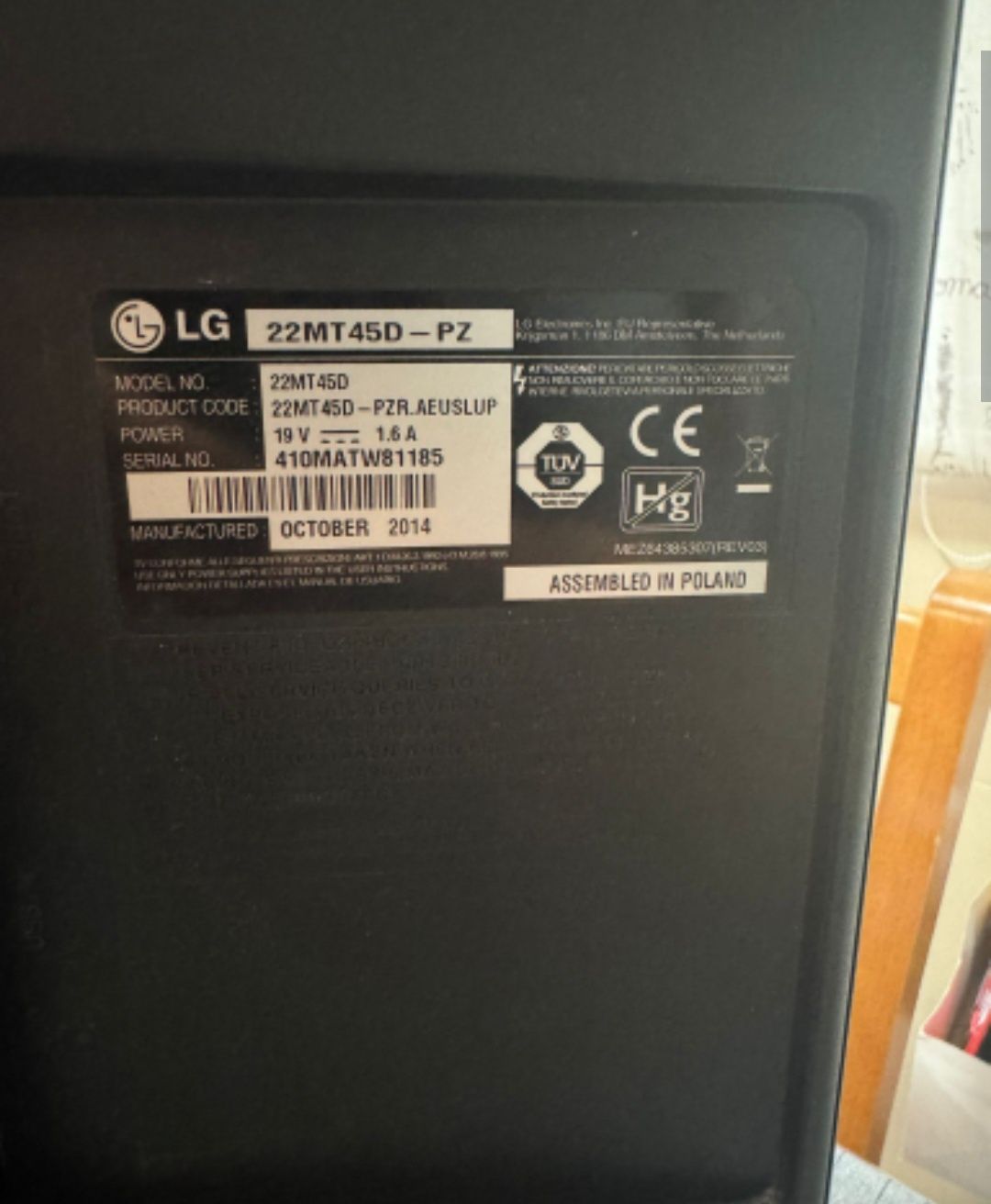 Tv LG 22"  cor preta