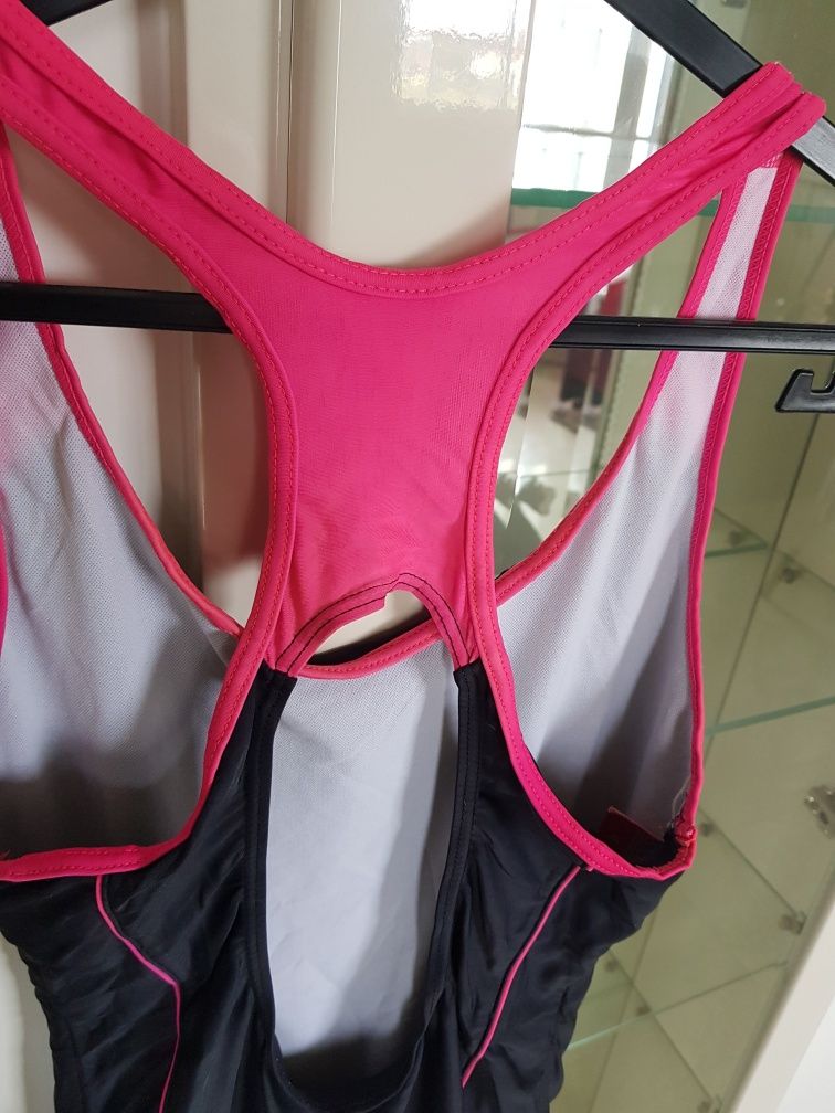 Fato de banho preto e fúcsia rosa choque Slazenger