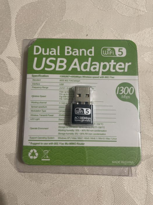 Adaptador wifi 5 dual band 1300 mbps