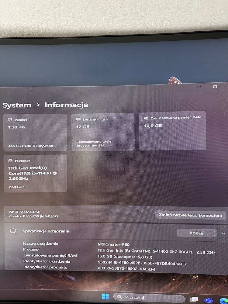 komputer gamingowy MSI Creator P50 11TC-004EU *Gwarancja 24msc*