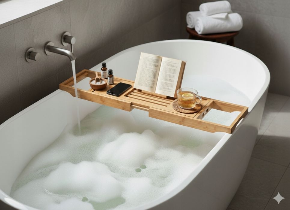 Bambusowa Półka Na Wannę Łazienkowy Organizer Regulowana Taca