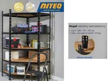 Regał warsztatowy magazynowy garażowy narożny czarny metal Nowy 180x90