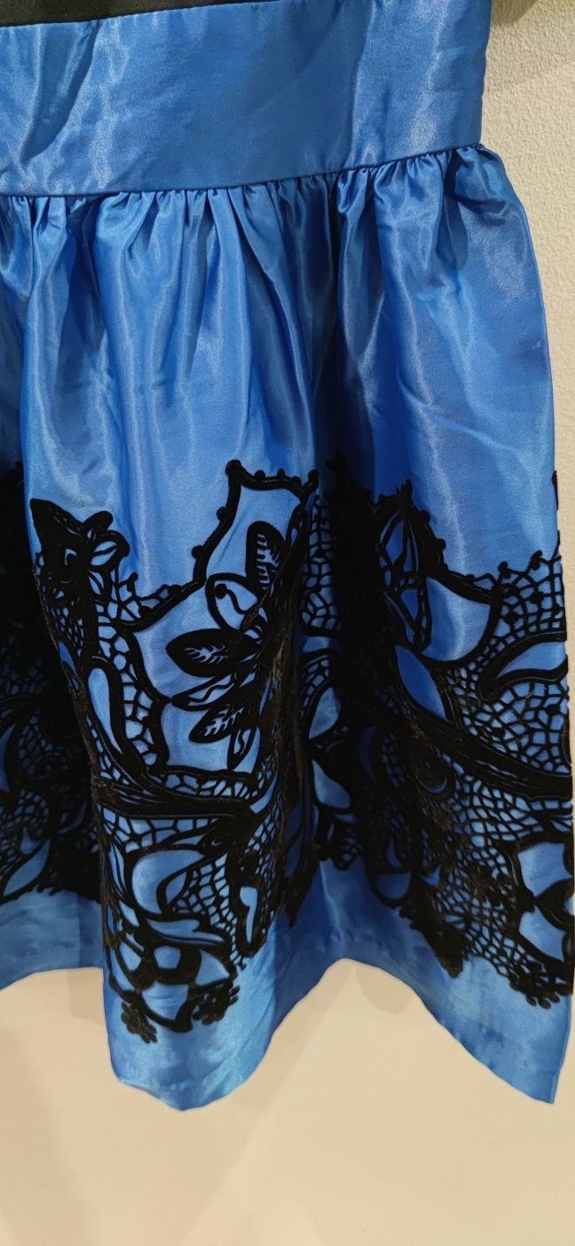 kobaltowa chabrowa czarna elegancka sukienka wesele M 38