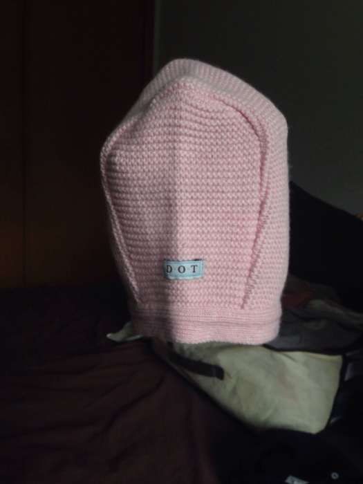 Gorro touca em lã com pompons azul e rosa 6/12meses - DOT