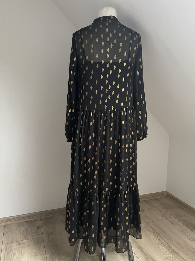 Czarna sukienka w złote kropki H&M r.36