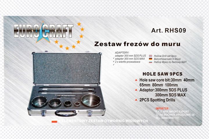 Zestaw Otwornic Do Muru Betonu 9 Pcs Sds+sds Max Koronki Frezy Frezów