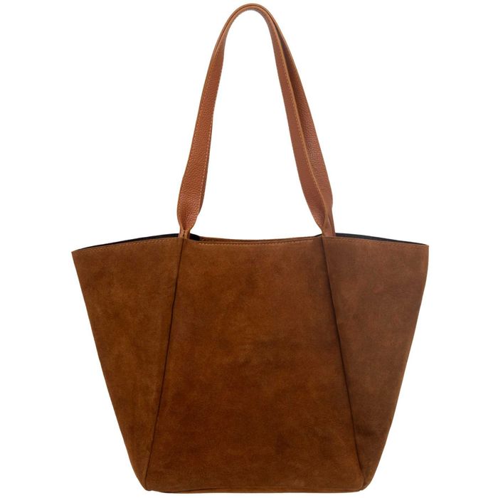 VERA PELLE torebka zamszowa shopper z długimi rączkami V700 brązowa
