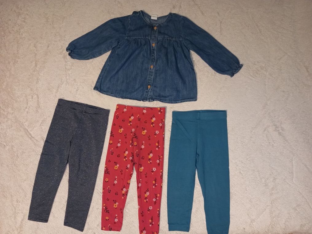 Zestaw Koszula bluzka jeansowa H&M 3pak legginsy Fred&Flo12-18 mies 80