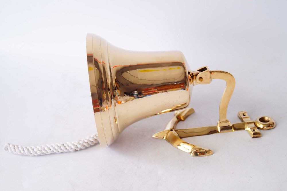 Duży mosiężny dzwonek kotwica marynistyka z sznurem dzwon